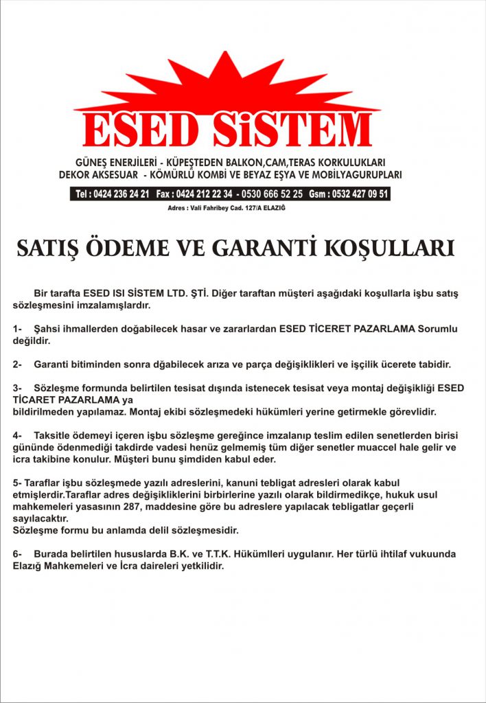 Garanti ve Satış Şartları